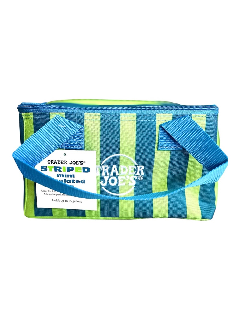 Trader Joe's Striped Mini Insulated Bag - Blue & Lime New with Tags